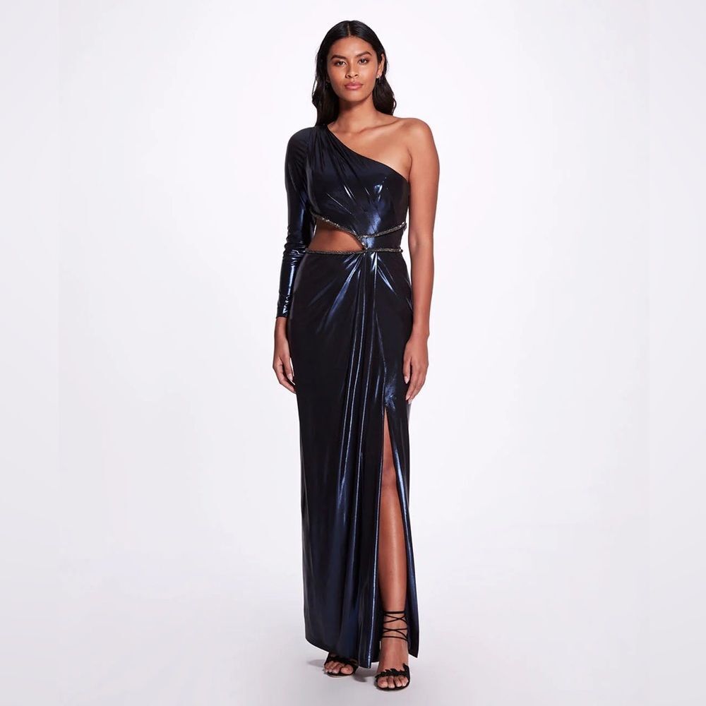 Marchesa Notte Metallic One Shoulder Embellished Gown Size 10 Homecoming Dress